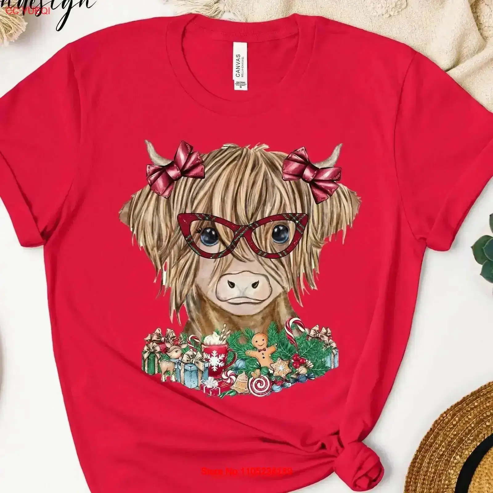 Christmas Highland Cow T Shirt - Family Tree Print review and price